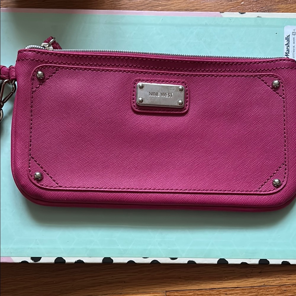 Nine West Pink Wristlet Clutch with Metal Accents